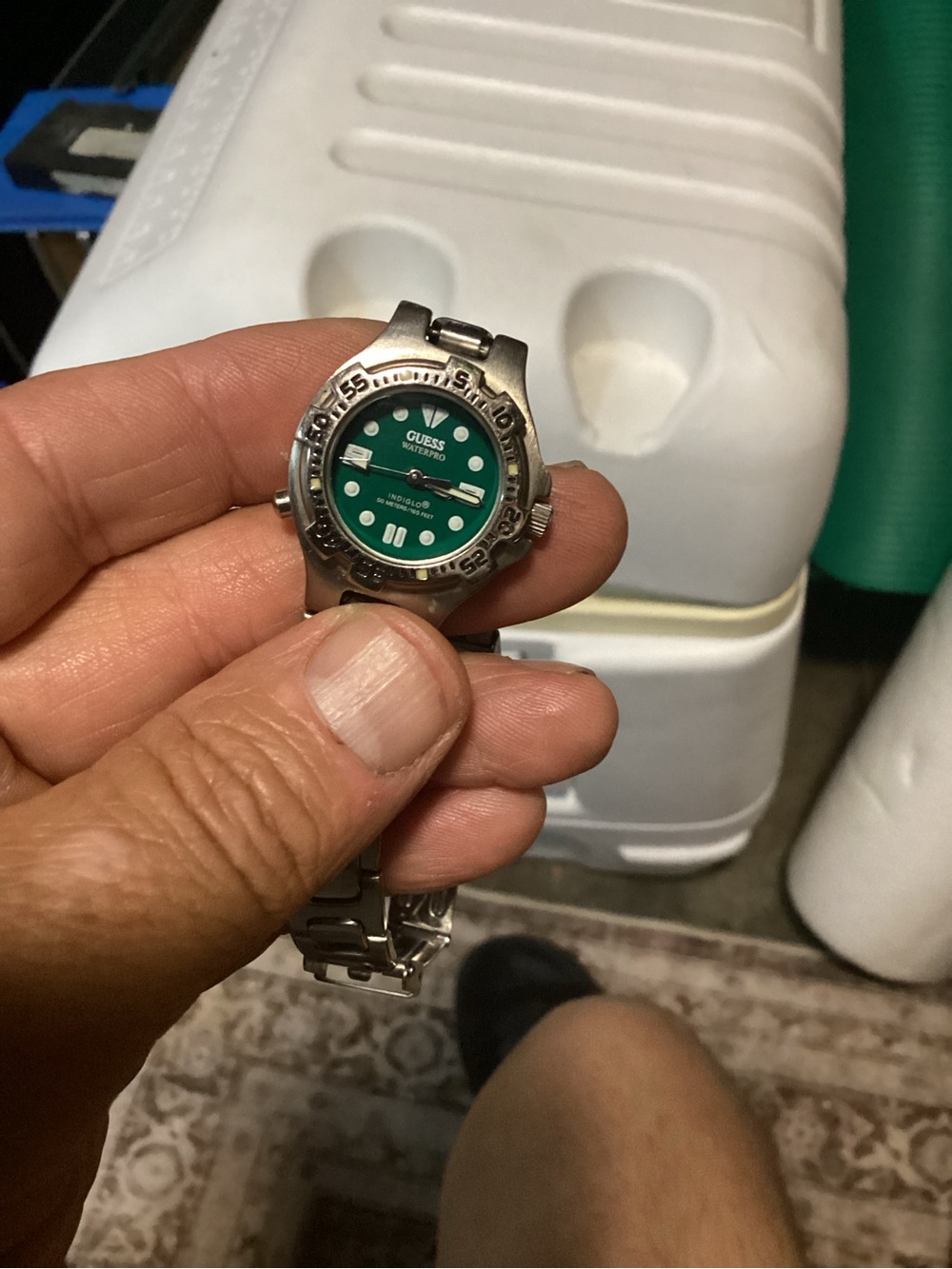 GUESS Silver Stainless Steel Watch with Green Dial